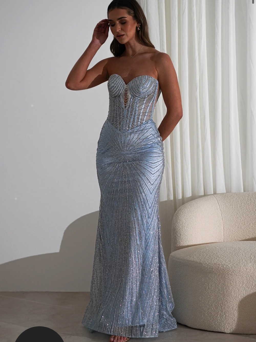Strapless Silver Sequin Evening Gown